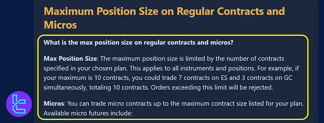 اندازه پوزیشن مجاز در ایپکس تریدر فاندینگ