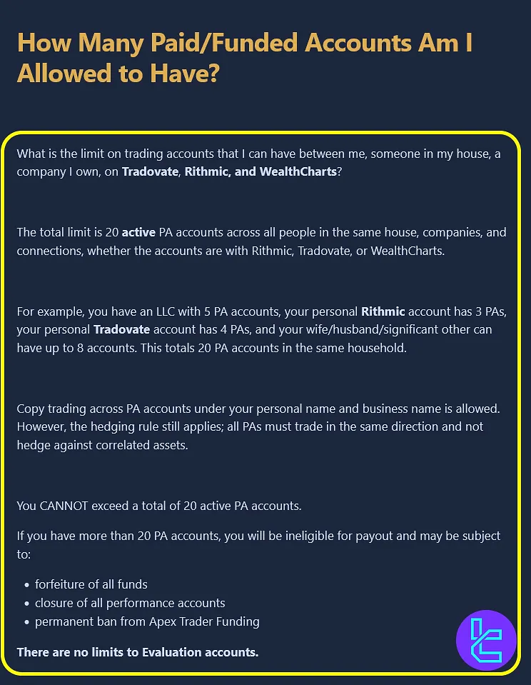 تعداد حسابهای مجاز در ایپکس تریدر فاندینگ