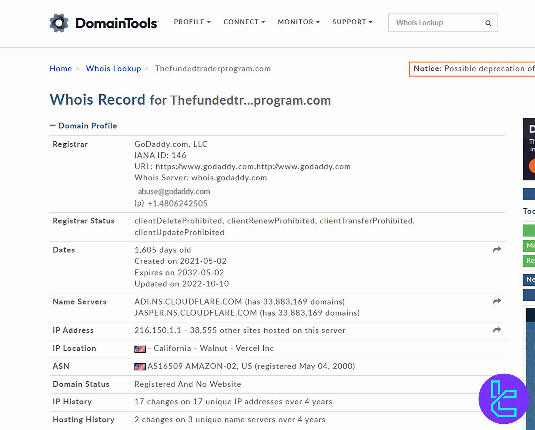 رکورد Whois دامنه وبسایت فاندد تریدر