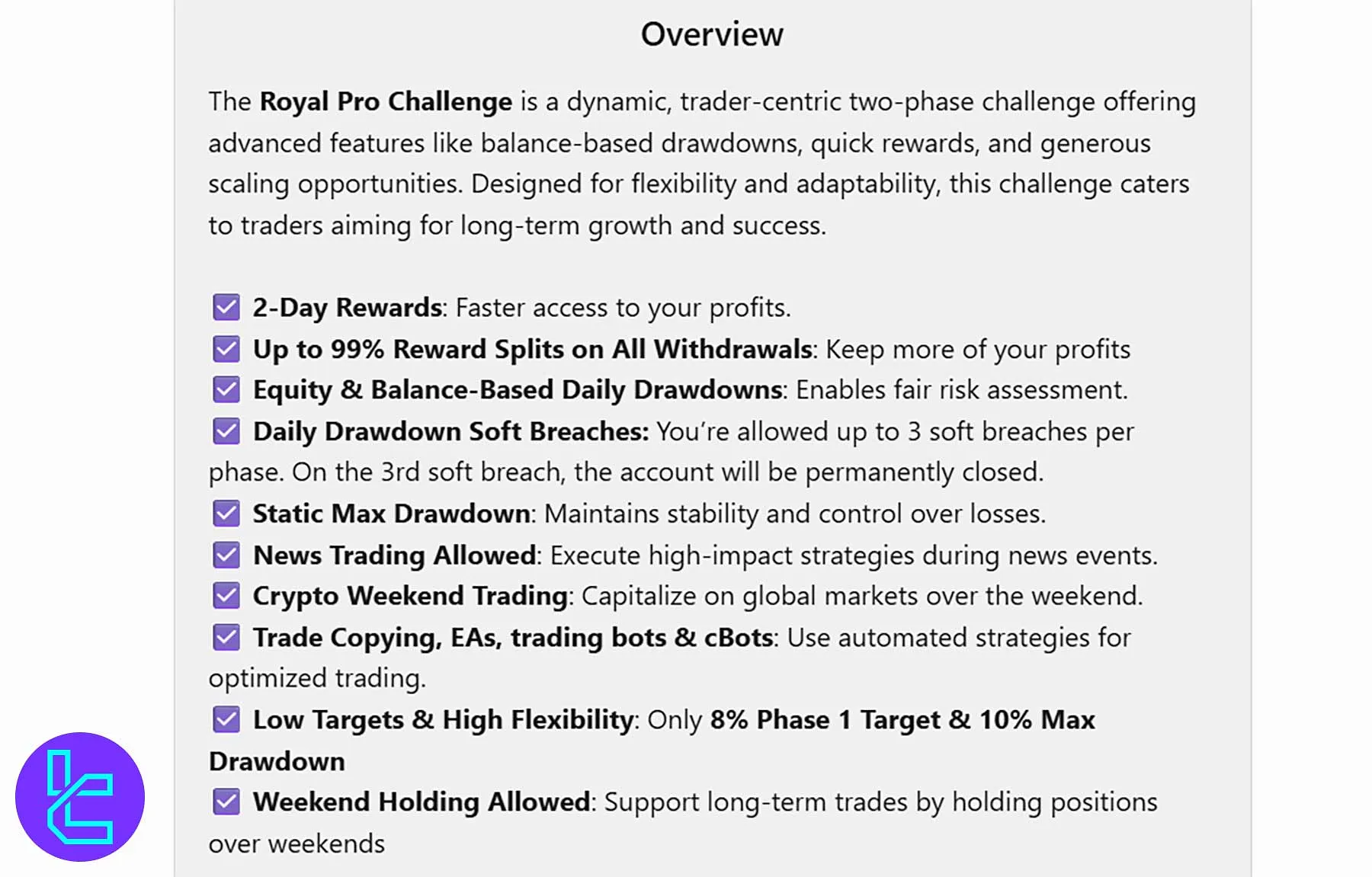 قوانین چالش Royal Pro دو مرحله‌ای فانددتریدر