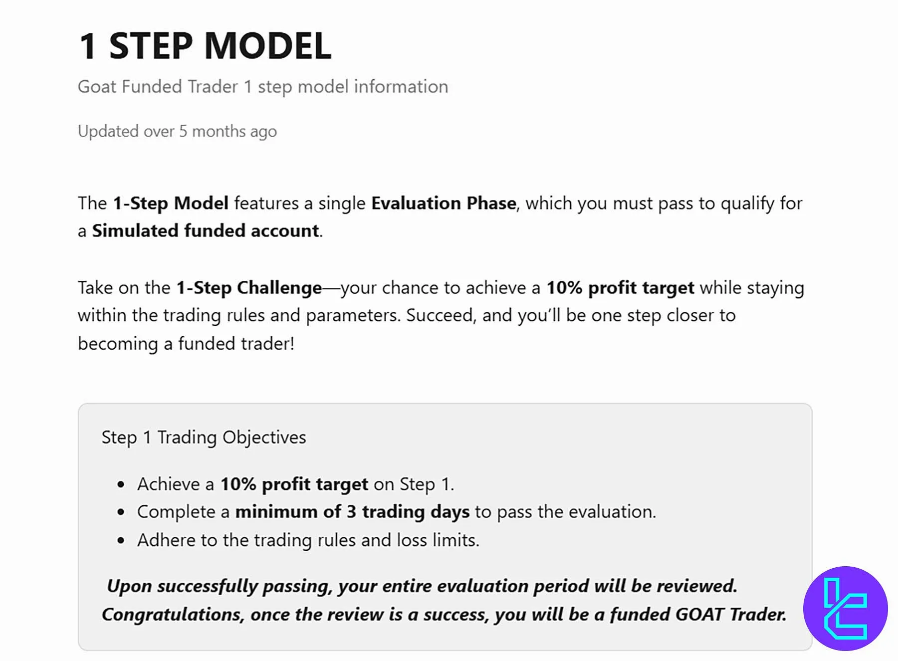قوانین چالش یک‌مرحله‌ای Goat Funded Trader