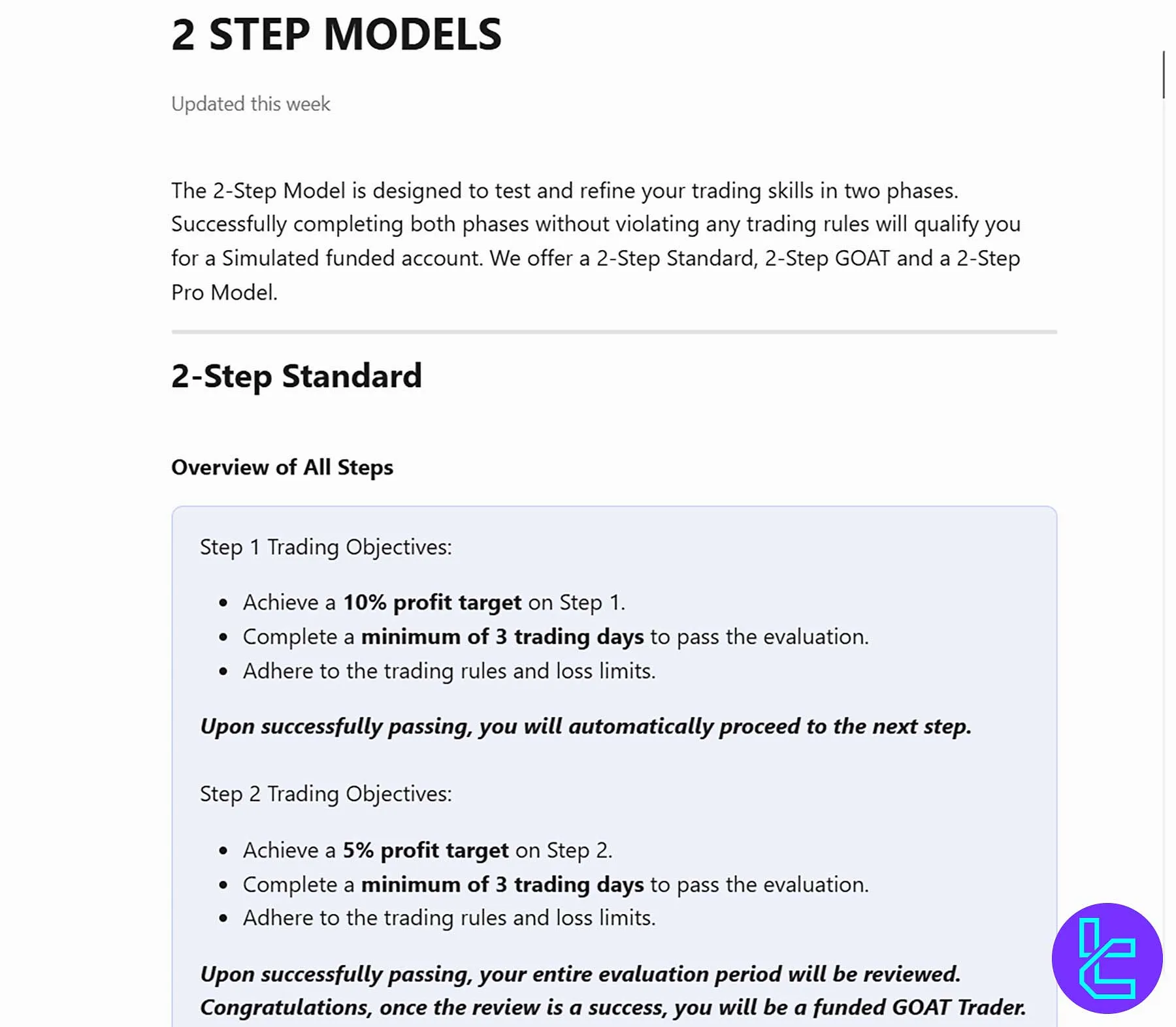 قوانین چالش دو مرحله‌ای Goat Funded Trader