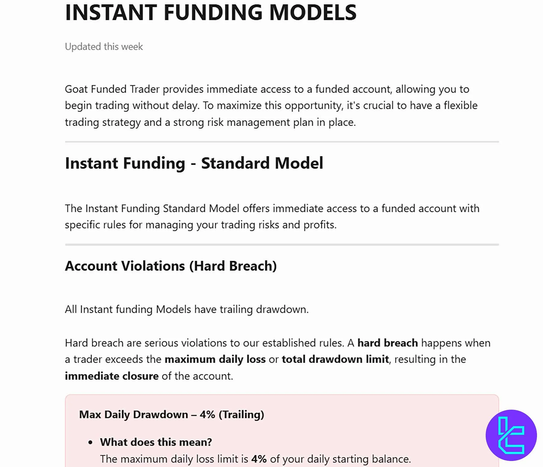 قوانین حساب فوری Goat Funded Trader