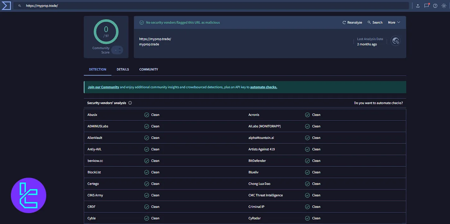 مای پراپ در سایت VirusTotal