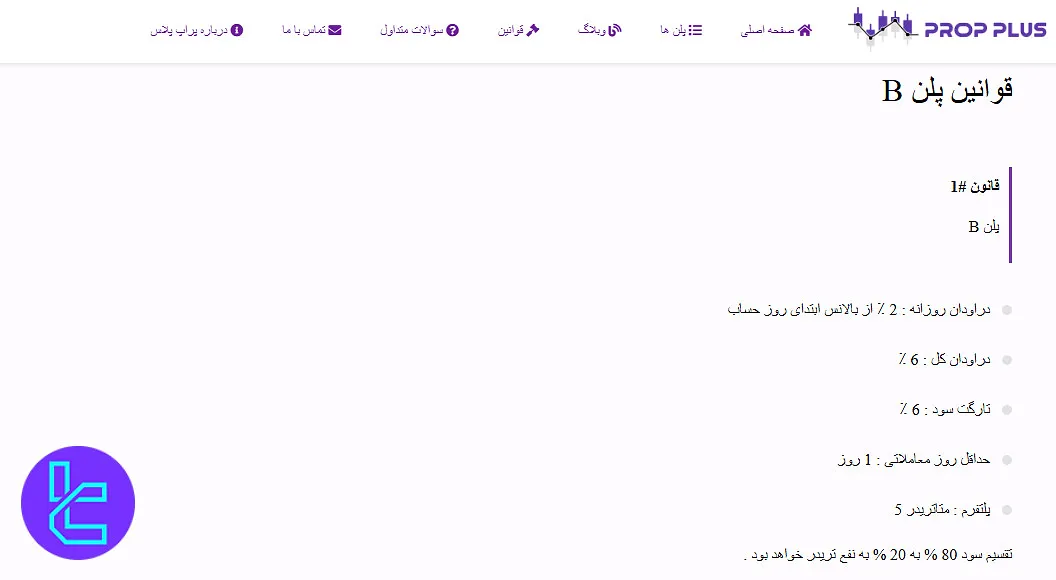 قوانین پلن B پراپ پلاس
