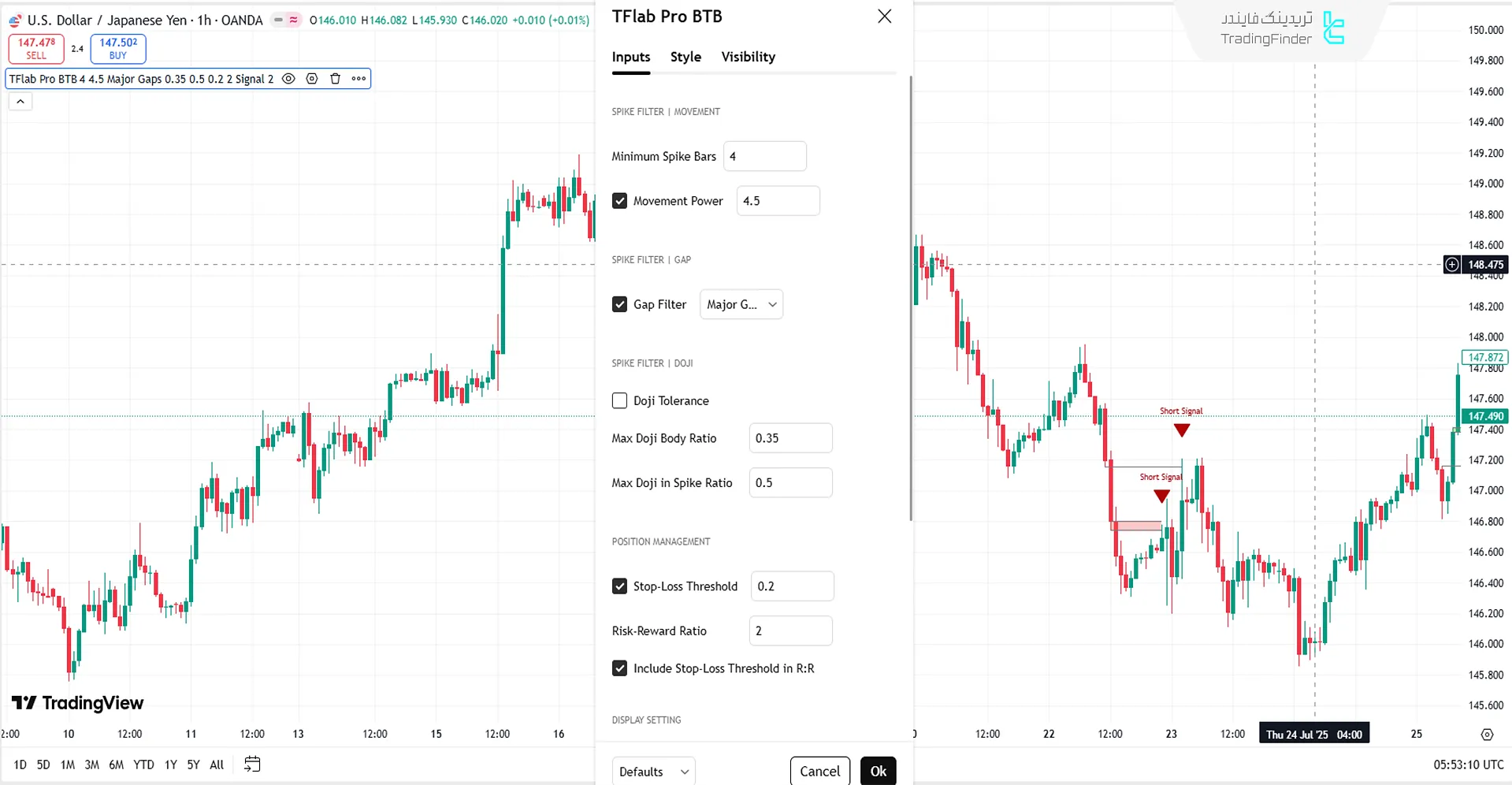 پنل تنظیمات اندیکاتور Pro BTB پورصمدی