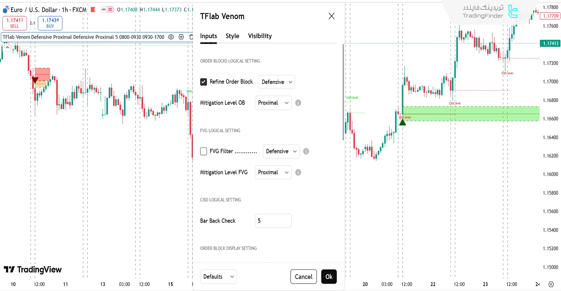 بخش تنظیمات اندیکاتور مدل معاملاتی ونوم ICT