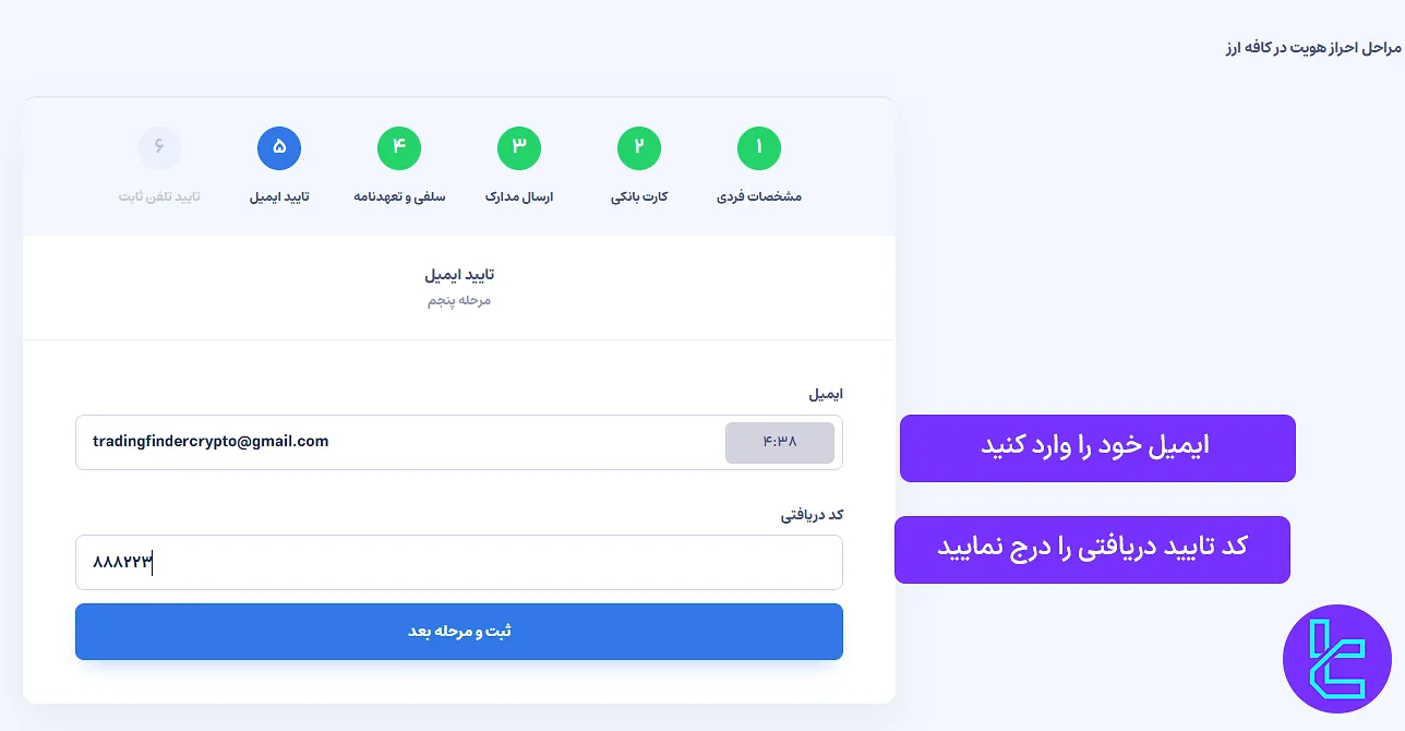 تایید ایمیل در صرافی کافه ارز