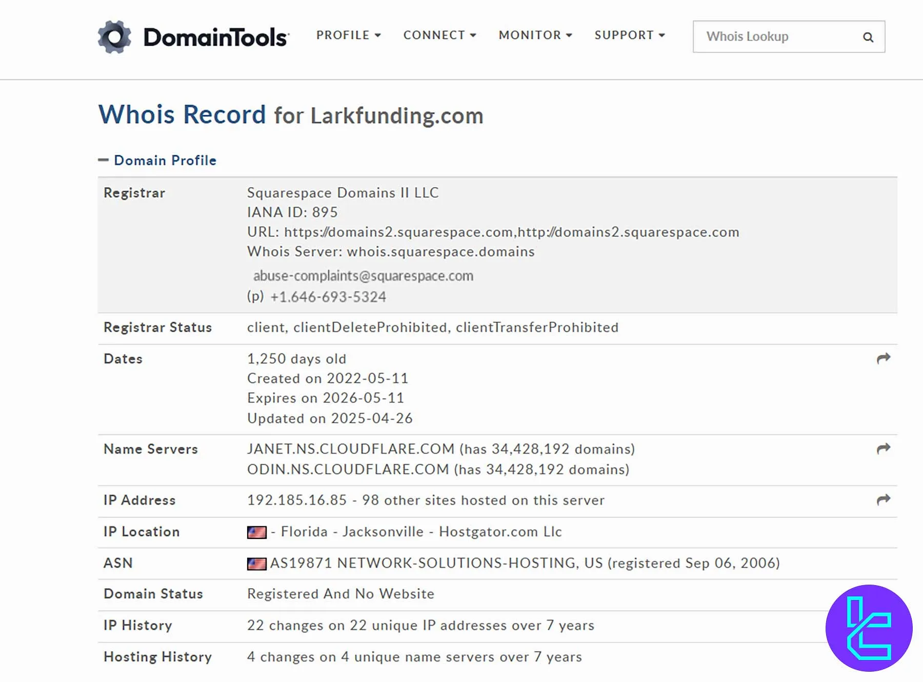 گزارش فنی WHOIS از دامنه Larkfunding.com