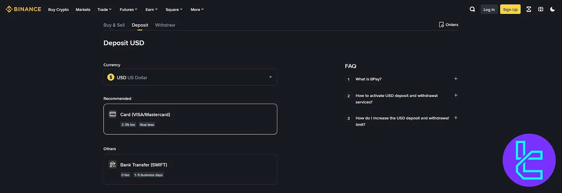 شارژ حساب بایننس با دلار