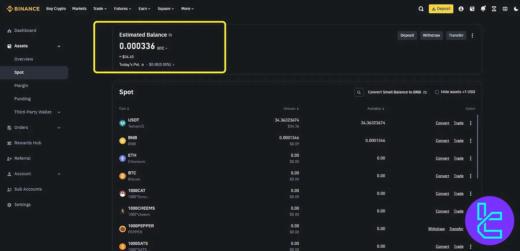 داشبورد کاربری صرافی بایننس
