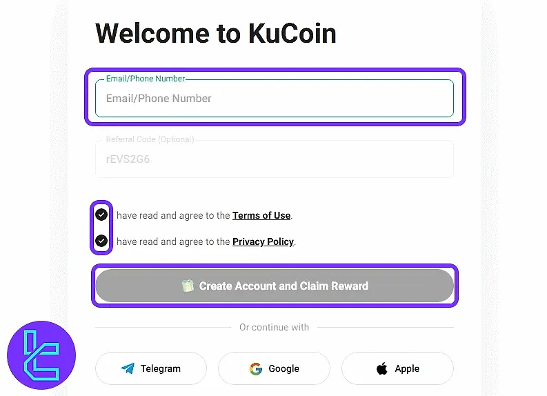 صفحه ثبت نام صرافی کوکوین