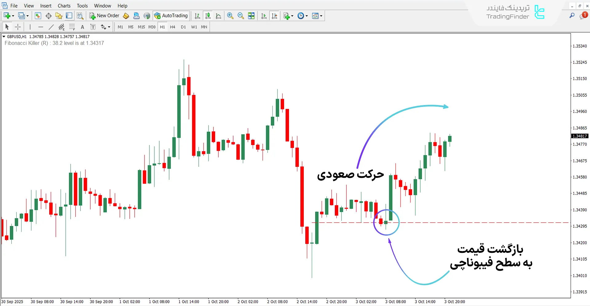 اندیکاتور Fibonacci Killer در روند صعودی