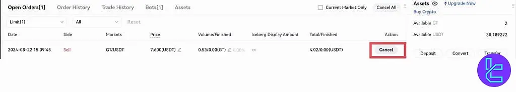 مدیریت سفارشات باز در صرافی Gate