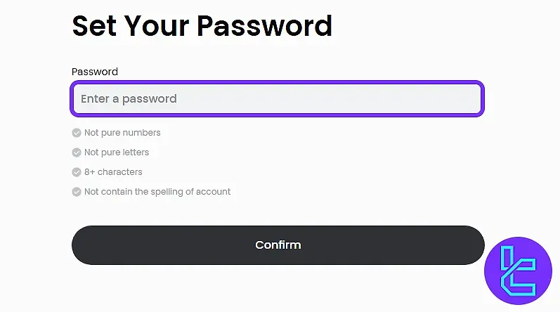 تنظیم رمز عبور در فرآیند ثبت نام Gate.io