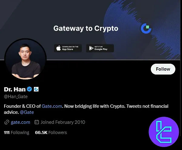 پروفایل توییتر لین هان، مدیرعامل صرافی Gate
