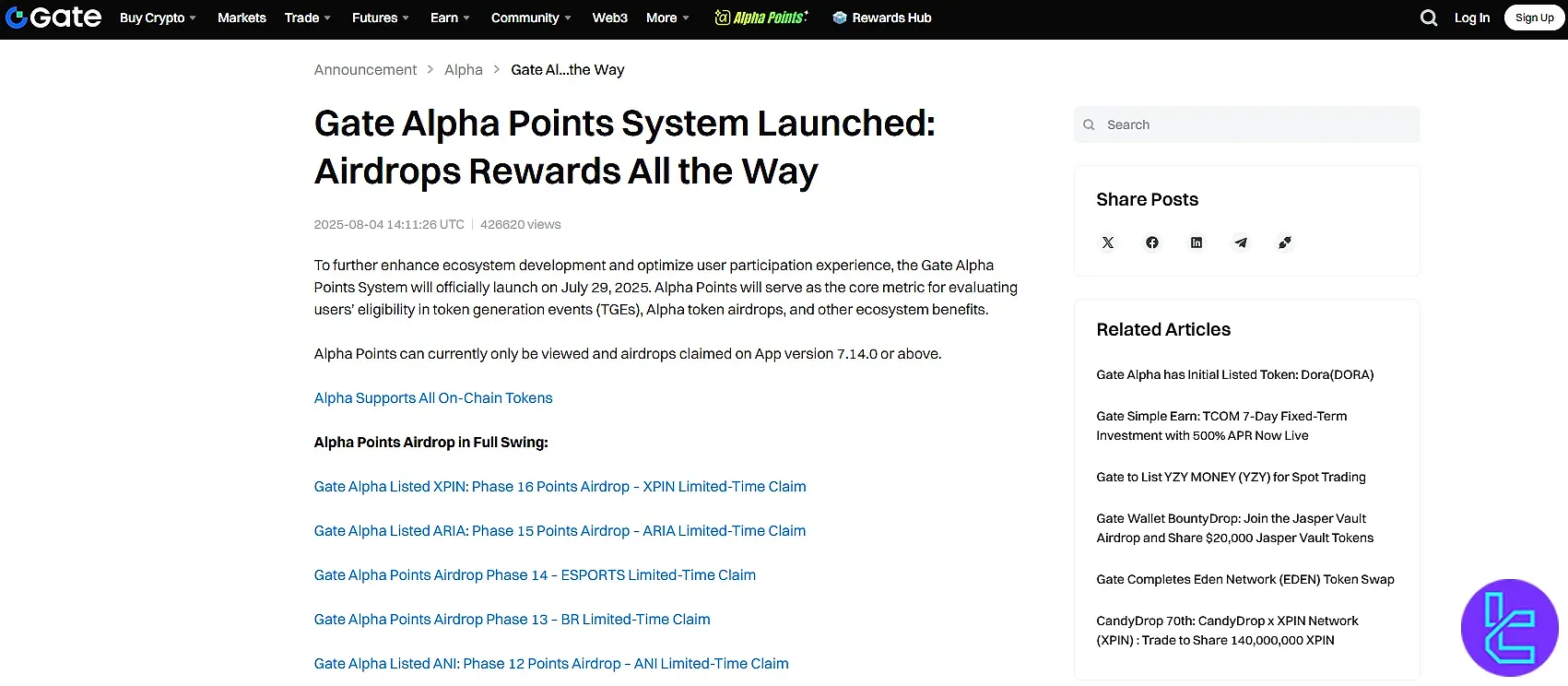 اعلامیه راه‌اندازی سیستم Alpha Points در Gate