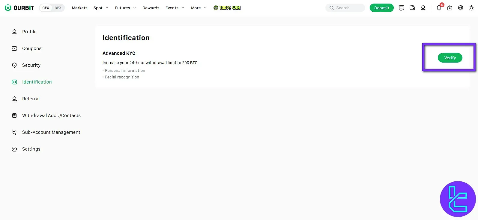 صفحه تایید هویت صرافی اوربیت