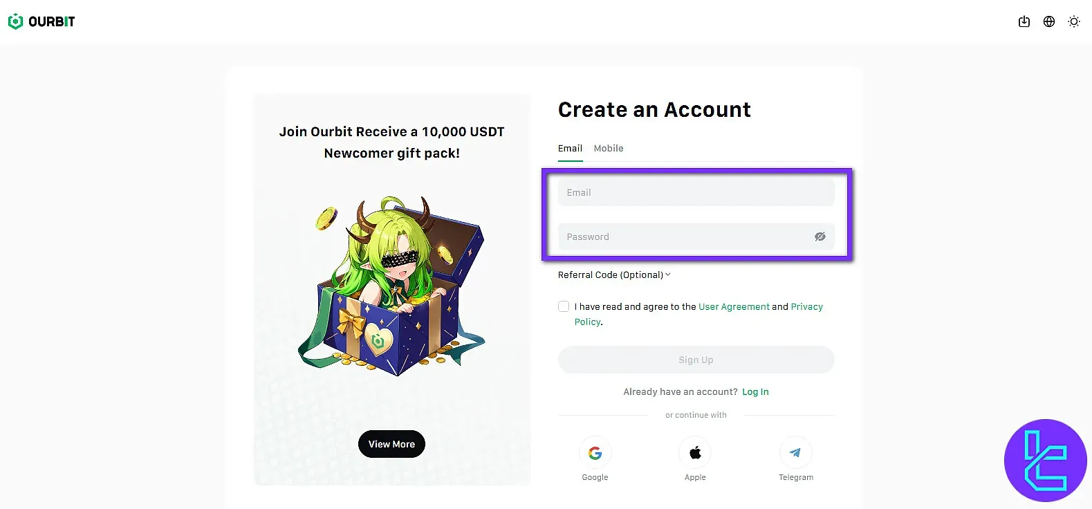 فرم ثبت نام صرافی OURBIT