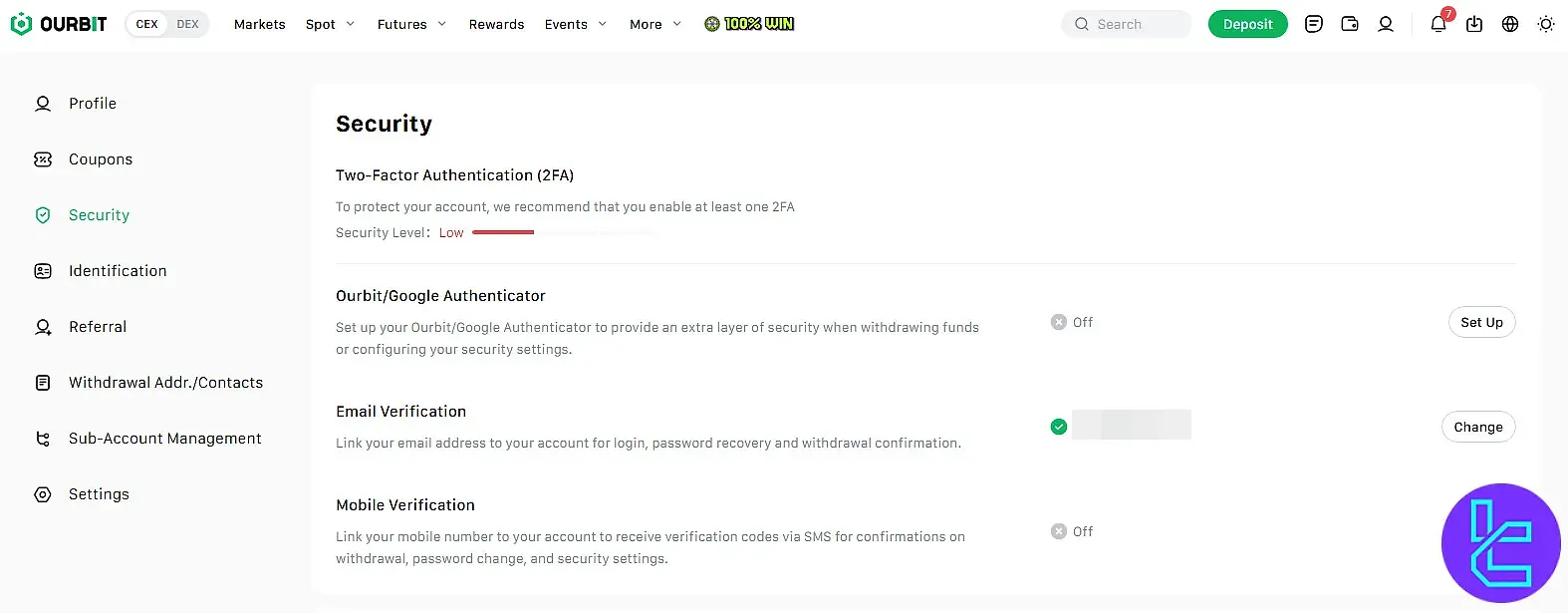 صفحه امنیت صرافی اوربیت