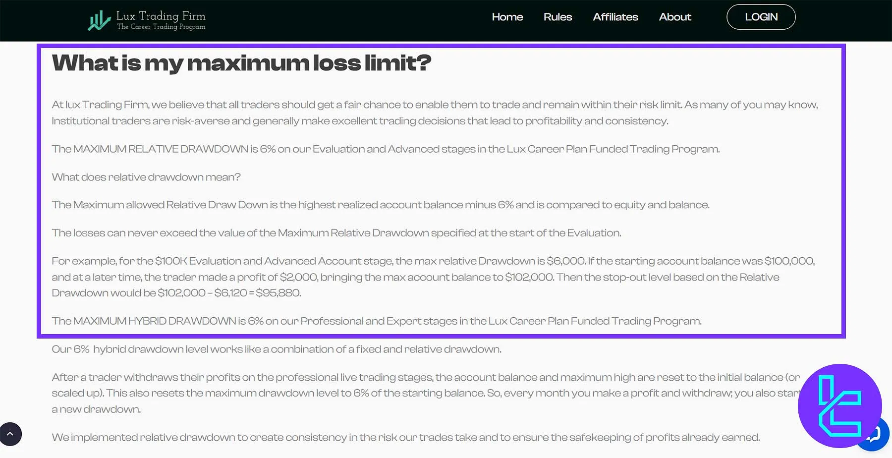 بررسی دراودان مجاز و حد ضرر در برنامه لوکس تریدینگ فرم