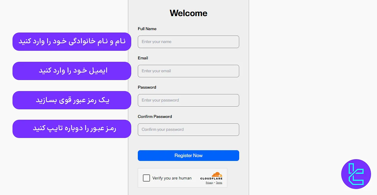 تکمیل فرم ایجاد حساب در ثبت نام آکوا فاندد