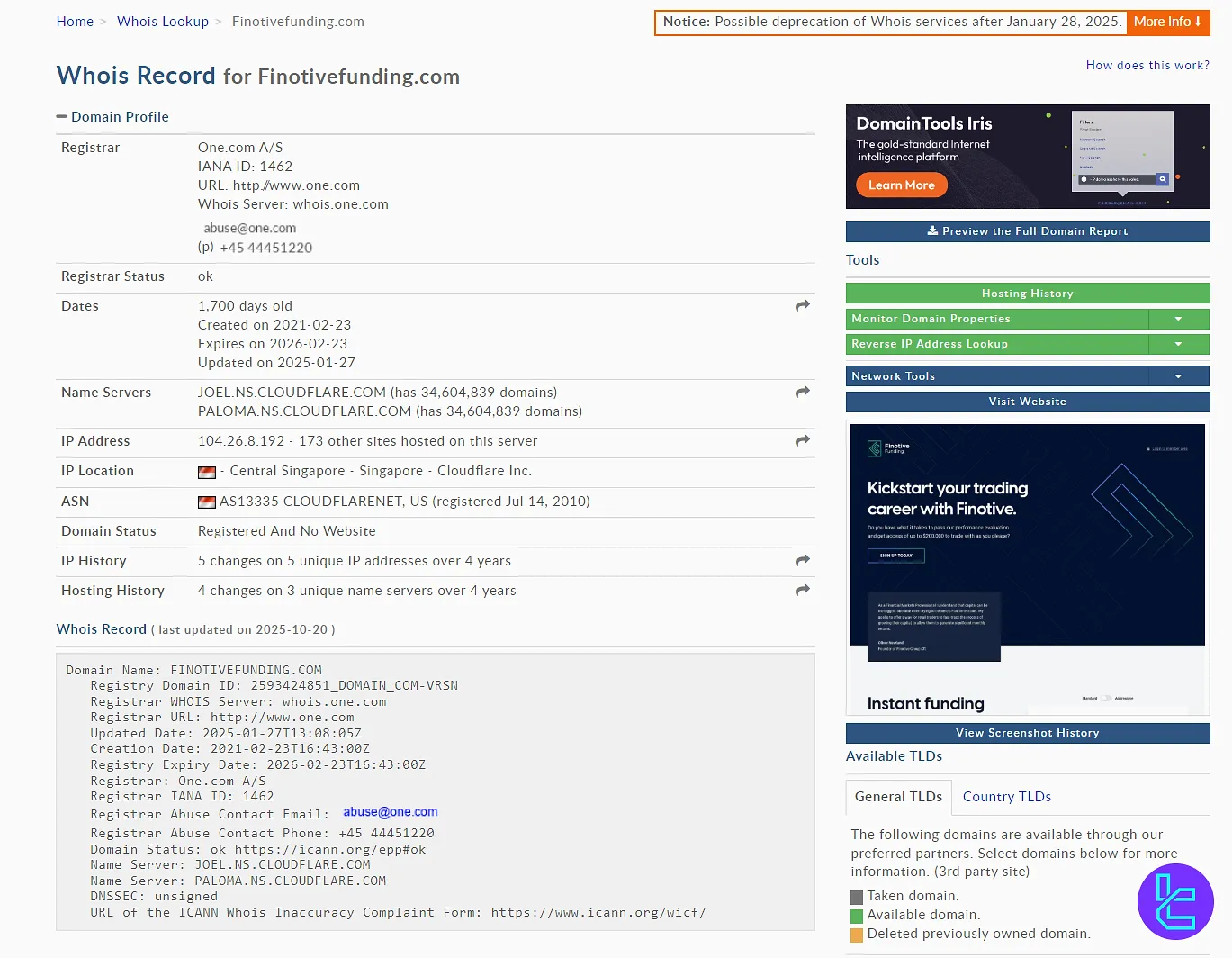 سایت فینوتیو فاندینگ در Whois