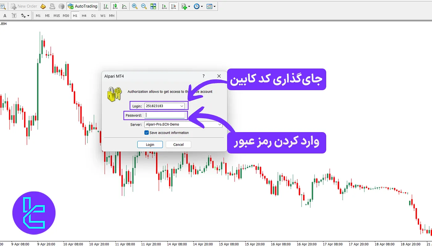 جایگذاری مشخصات حساب شخصی در متاتریدر 4