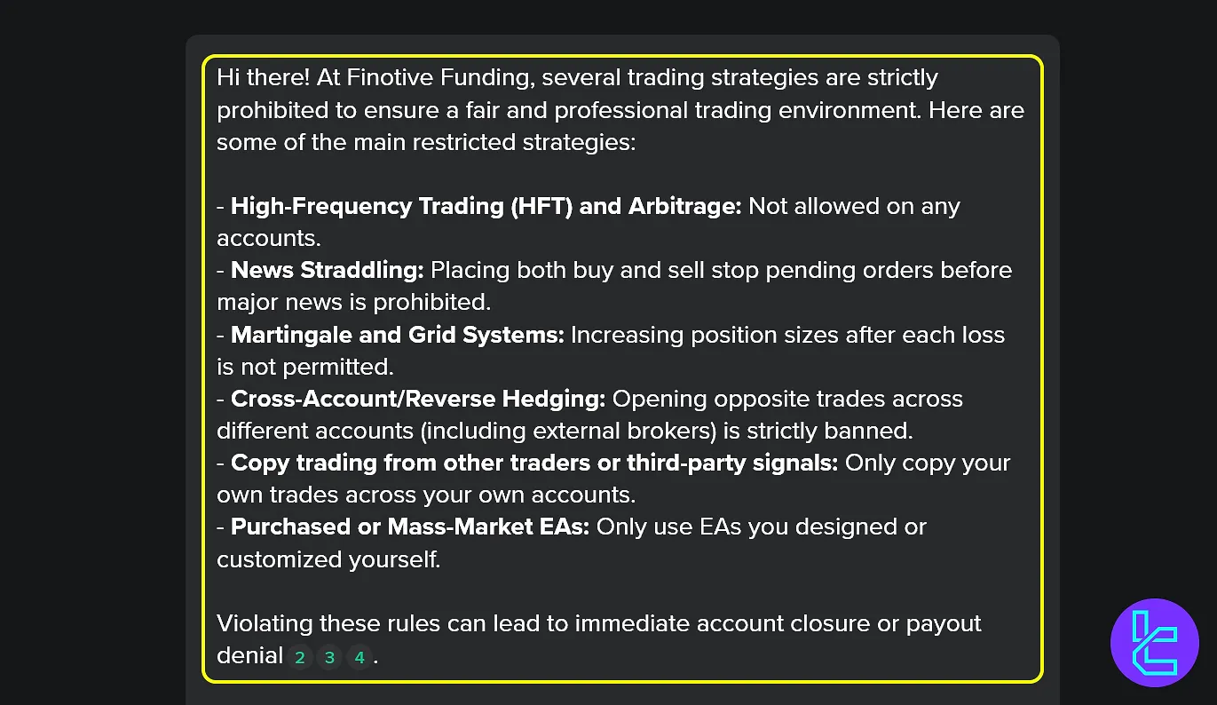 استراتژی‌های ممنوعه در پراپ فرم فینوتیو فاندینگ