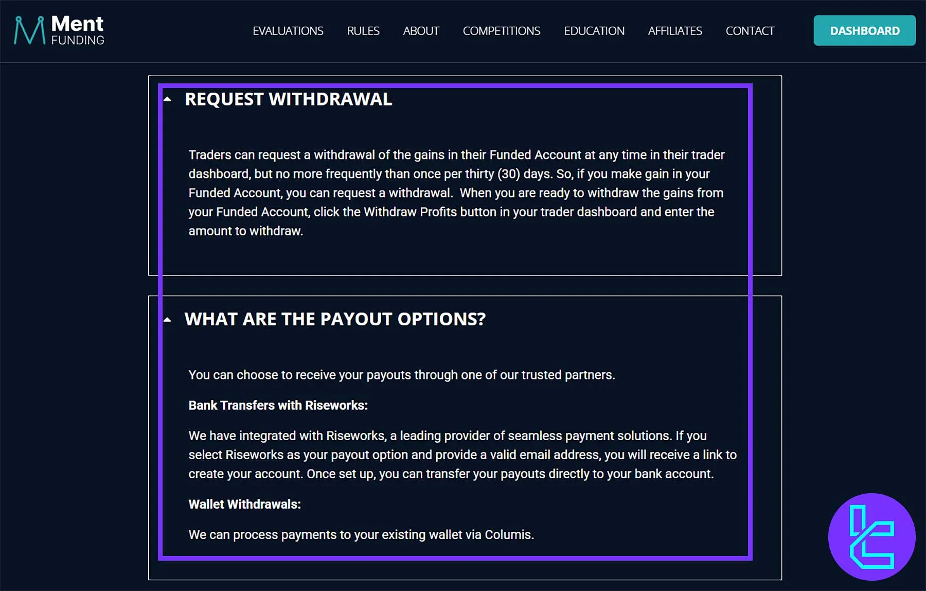 قوانین برداشت سود و پرداخت در پراپ فرم منت فاندینگ