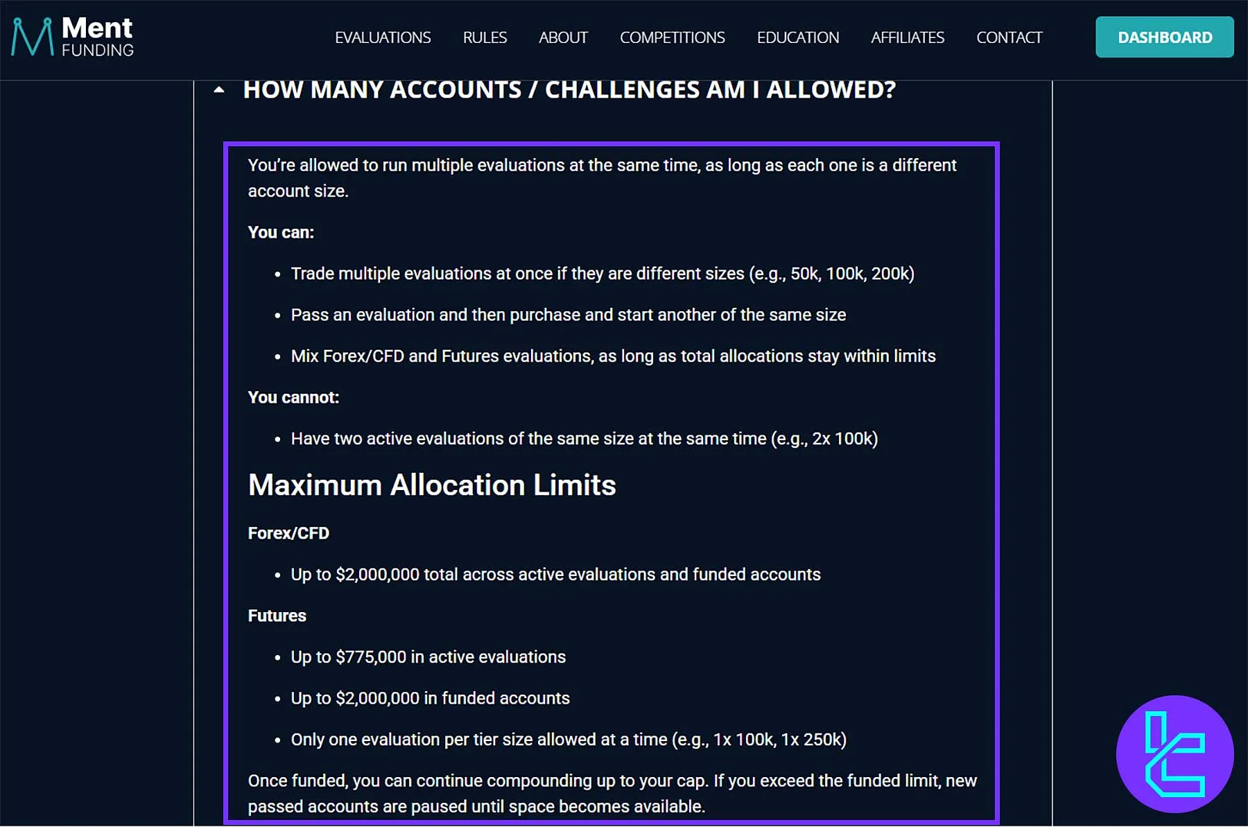 تعداد حساب‌های مجاز و سقف سرمایه در پراپ فرم منت فاندینگ