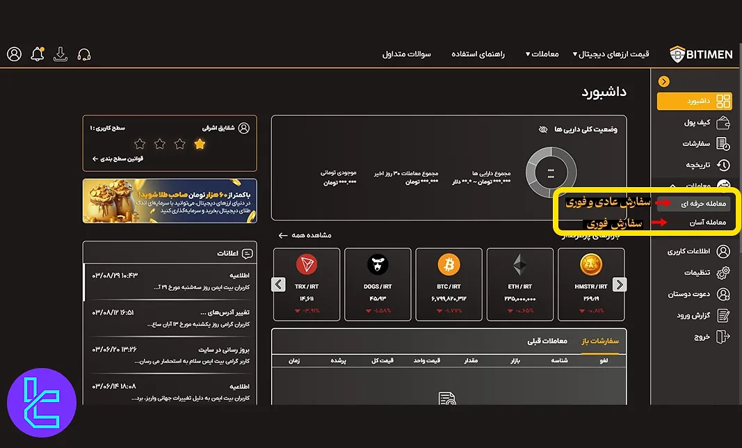 انواع سفارش در بیت ایمن