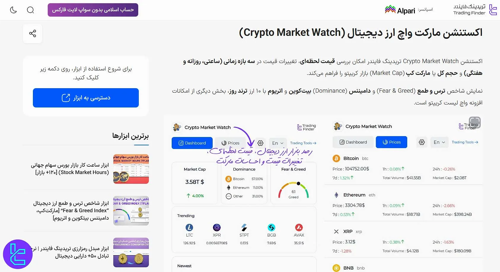 ابزار بررسی بازار ارزهای دیجیتال TradingFinder
