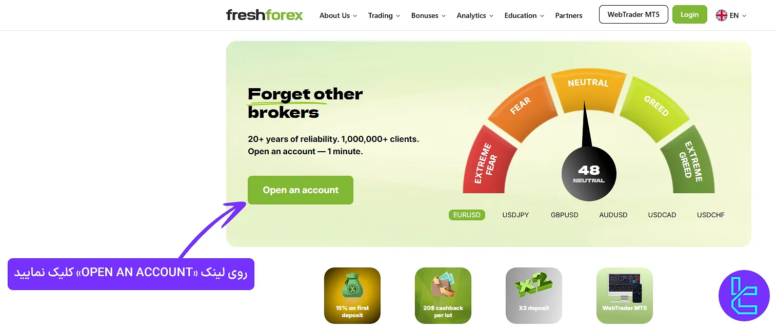 صفحه اصلی وب‌سایت FreshForex
