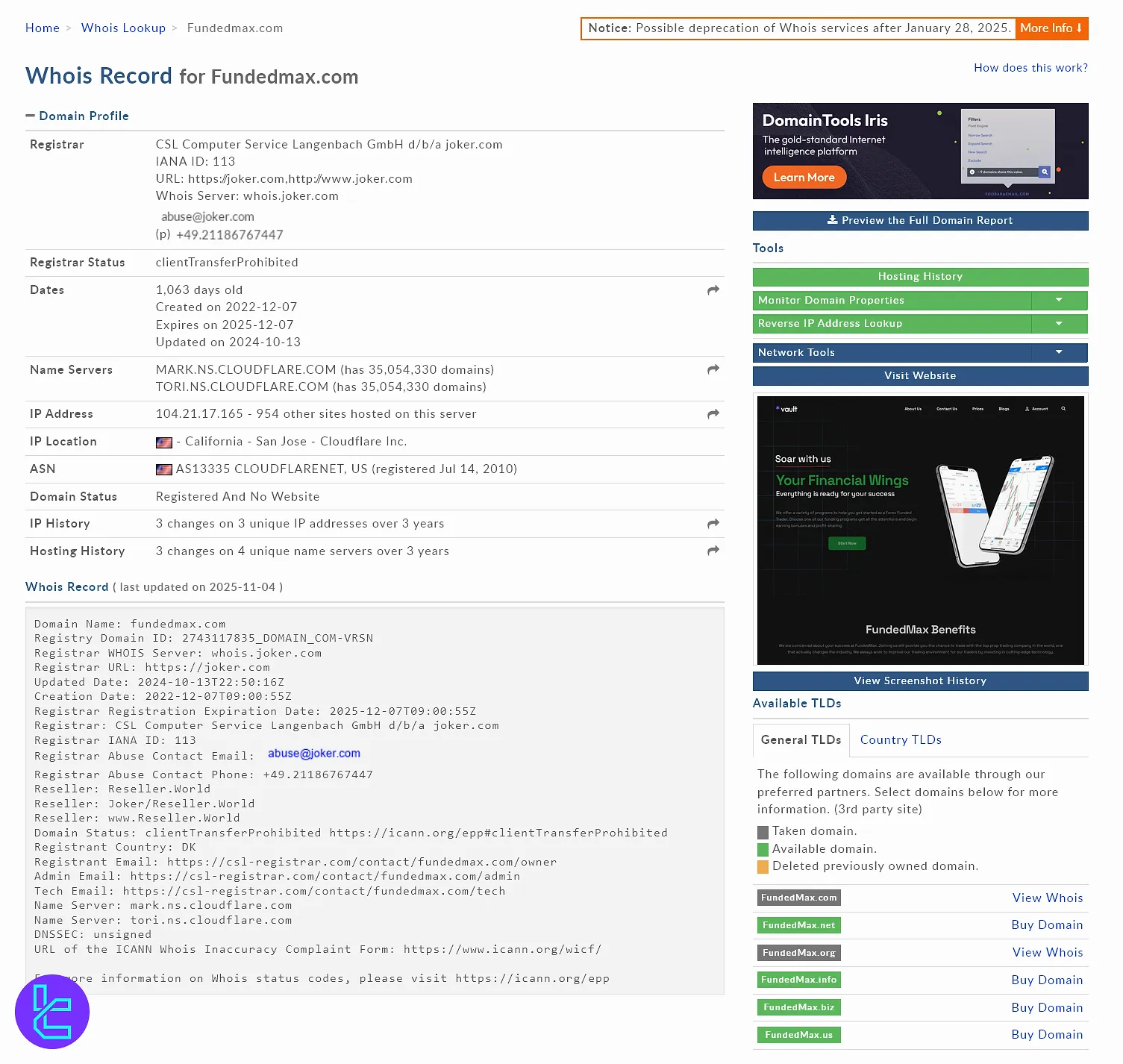 دامنه فانددمکس در Whois