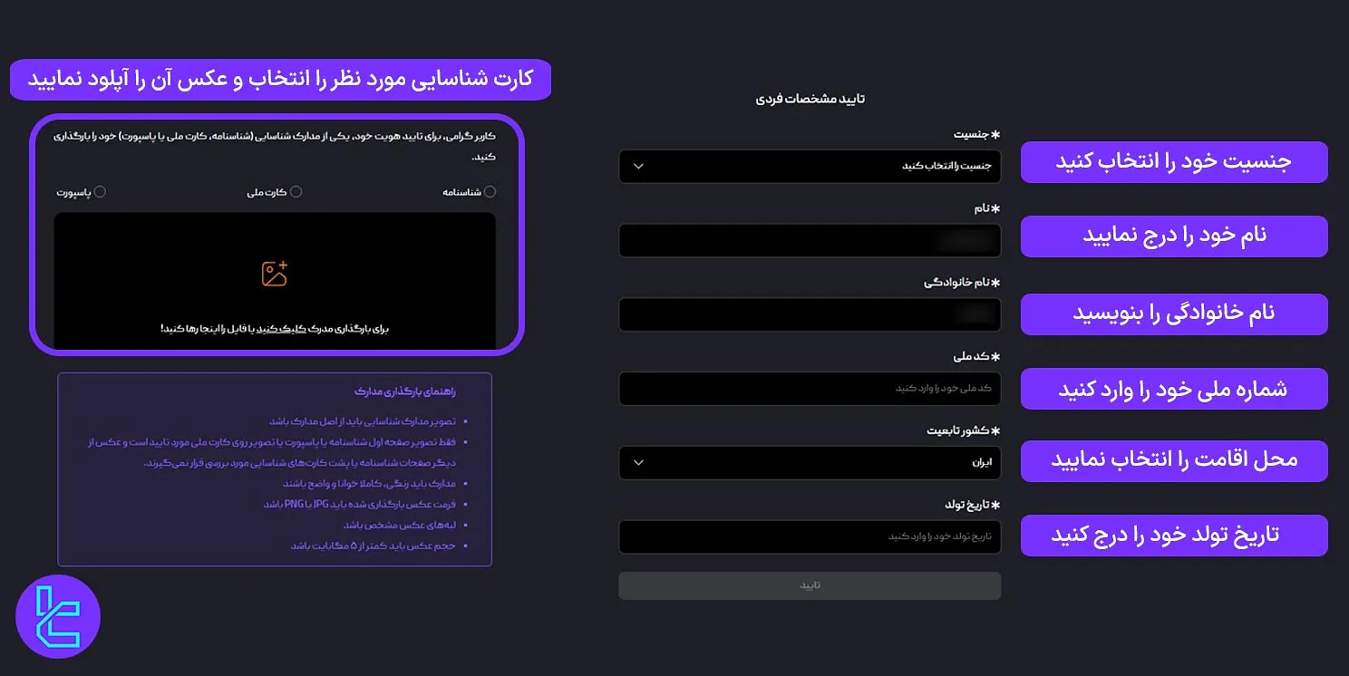 تکمیل فرم اطلاعات شخصی در احراز هویت آی تی بی اف ایکس
