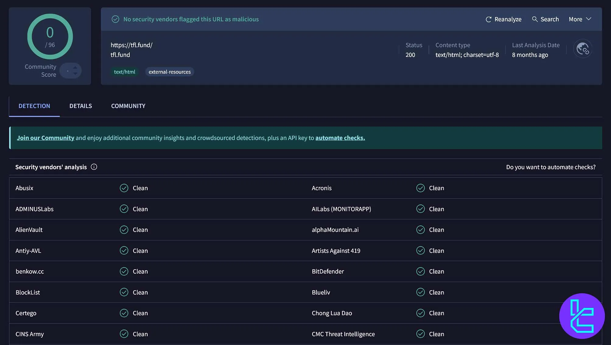 بررسی ترید برای زندگی در VirusTotal