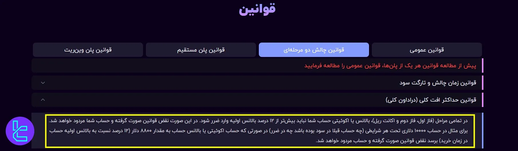 افت سرمایه در حساب دو مرحله‌ای ترید برای زندگی