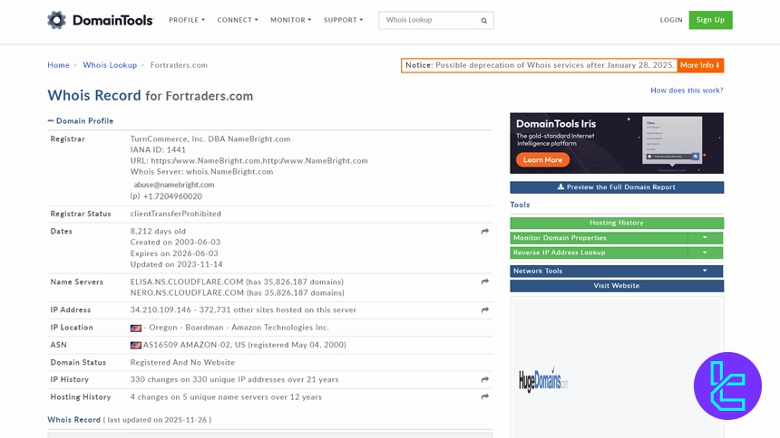 ارزیابی دامنه فور تریدرز در Whois
