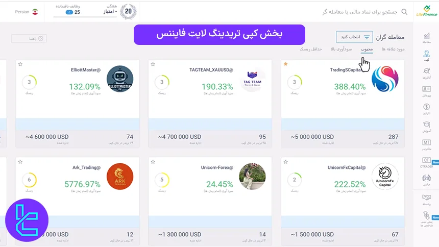 بخش کپی تریدینگ لایت فایننس