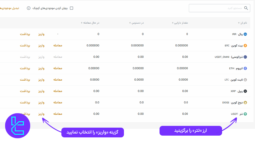 لیست ارزهای قابل انتقال به کیف پول Ramzinex