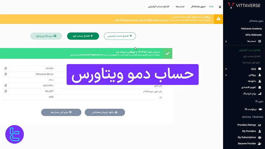 حساب دمو بروکر ویتاورس
