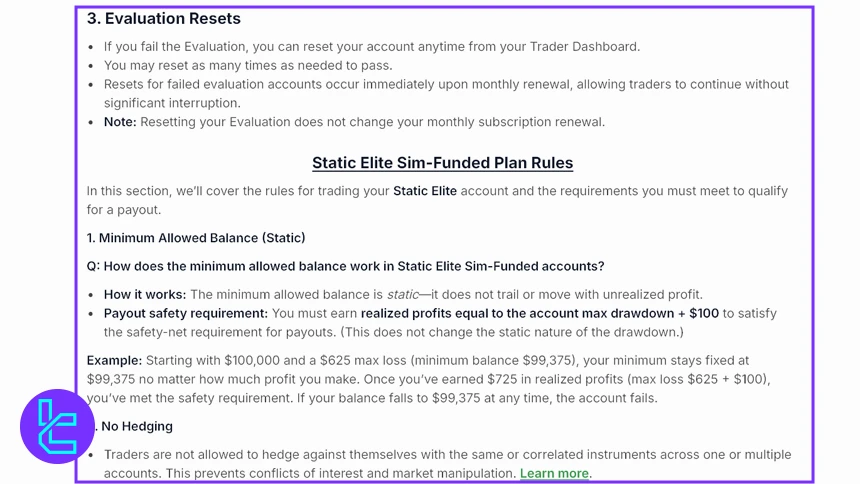 قوانین حساب Static الیت تریدر فاندینگ