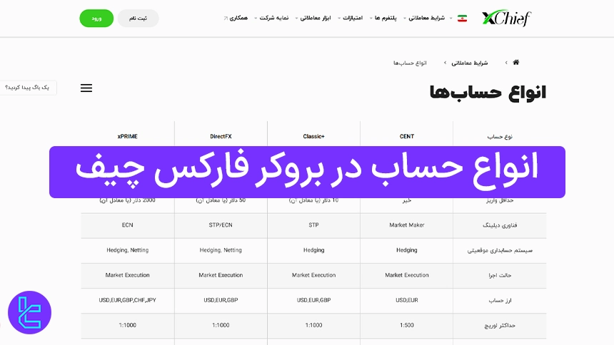 انواع حساب در بروکر فارکس چیف