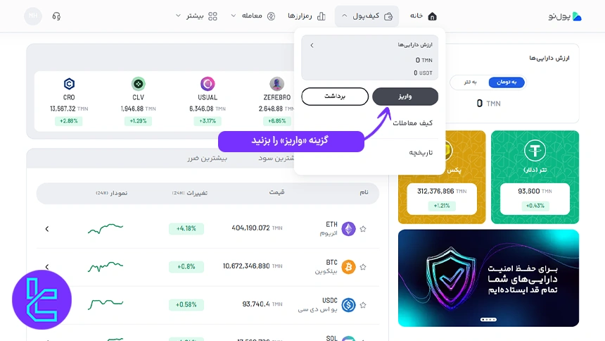 داشبورد کاربری صرافی پول نو