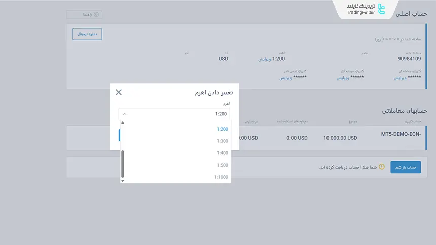 نمایی از انتخاب اهرم در بروکر فارکس