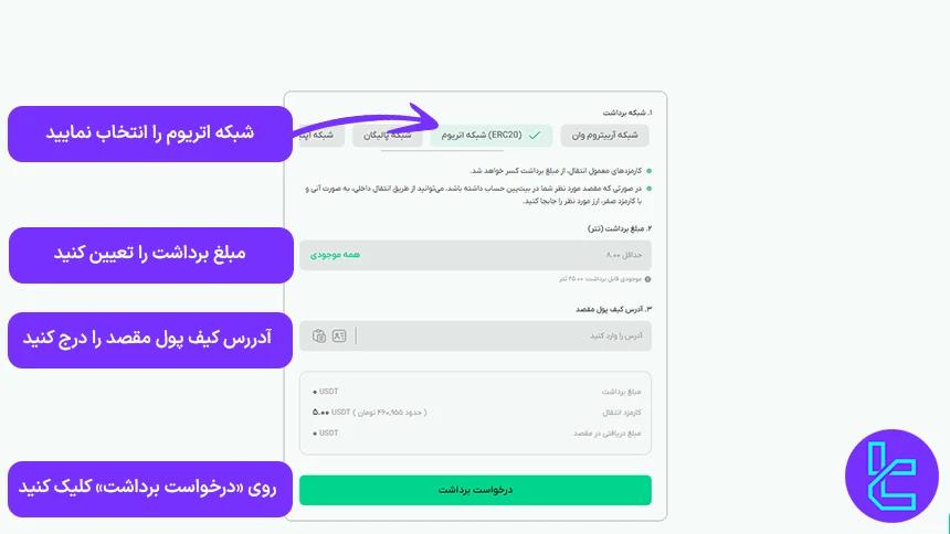 صفحه برداشت تتر از بیت پین
