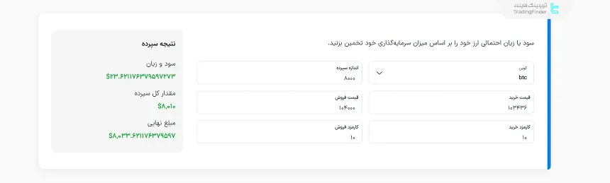 محاسبه سود معامله در ماشین حساب کریپتو