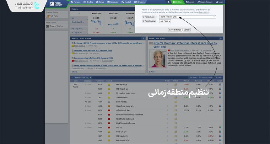 تنظیمات فارکس فکتوری (تایم زون)