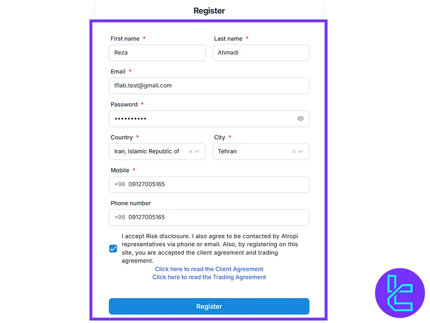 فرم افتتاح حساب آتروپی